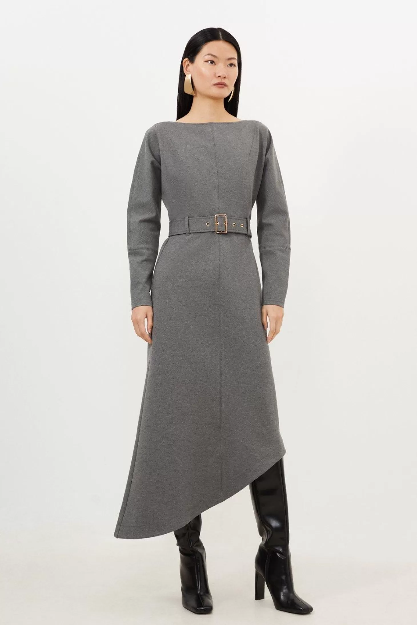 Karen Millen Waterfall Hem Belted Ponte Jersey Maxi Dress