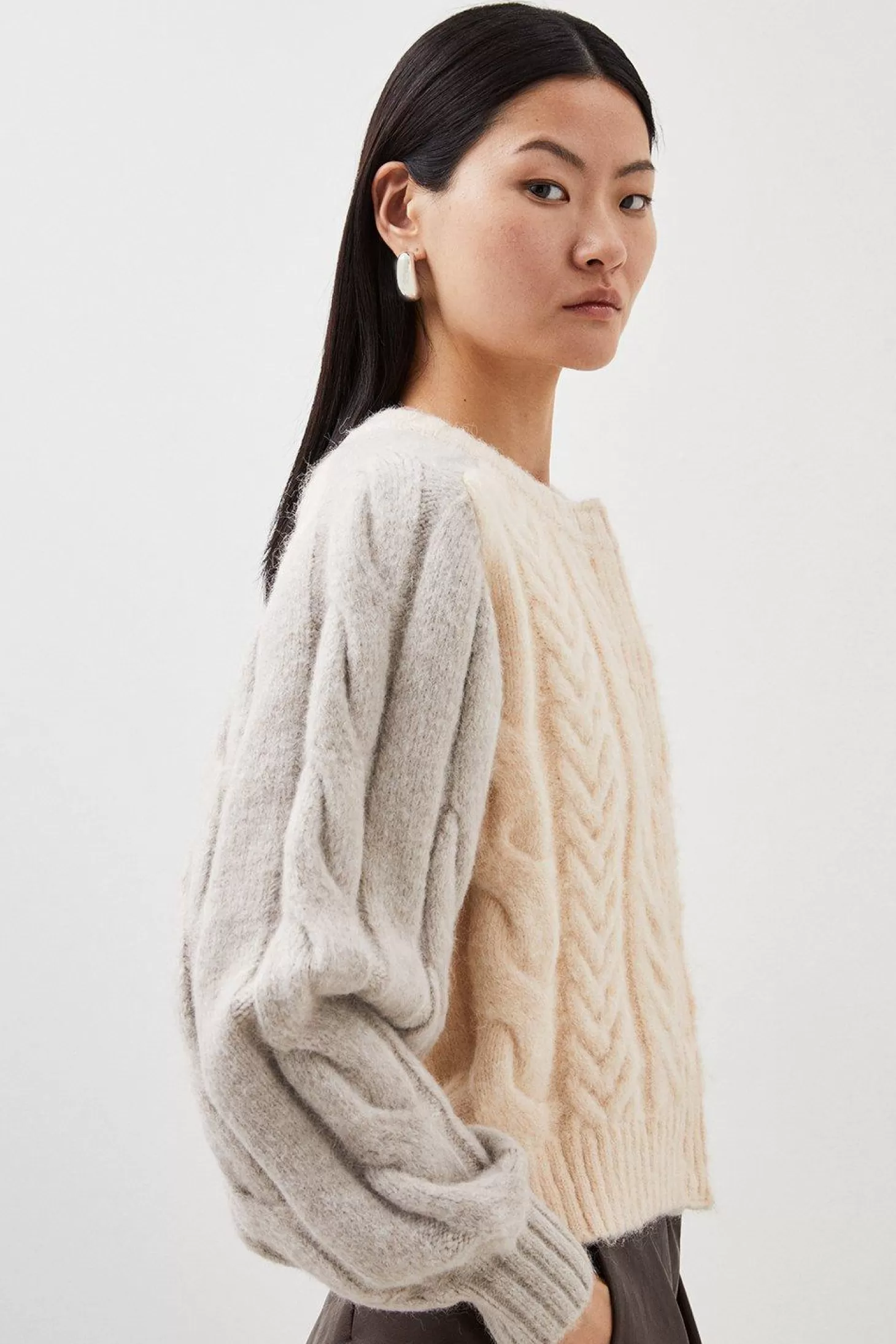 Karen Millen Wool Blend Cable Color Block Cardigan