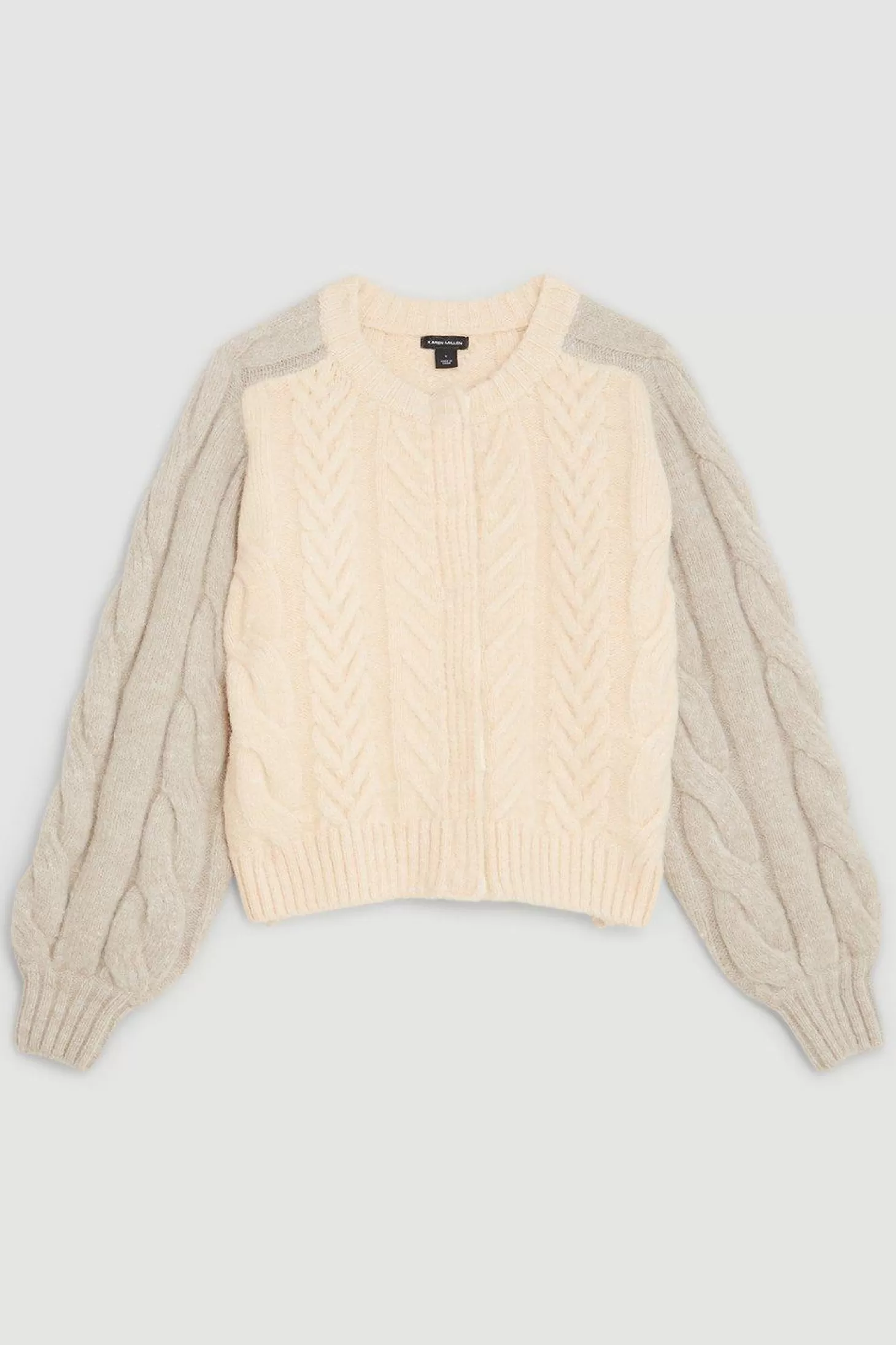 Karen Millen Wool Blend Cable Color Block Cardigan