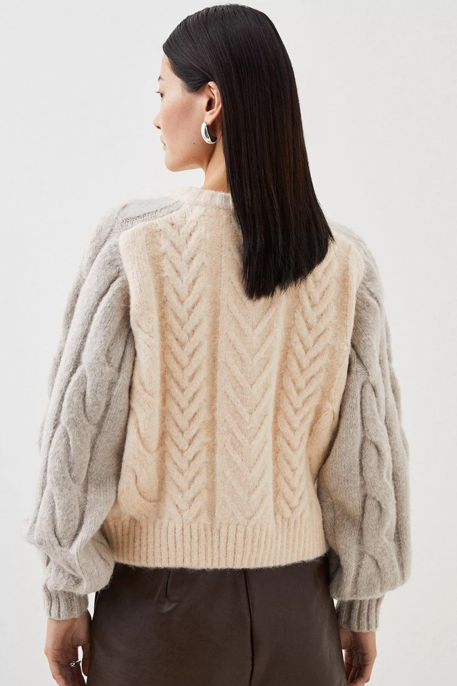 Karen Millen Wool Blend Cable Color Block Cardigan