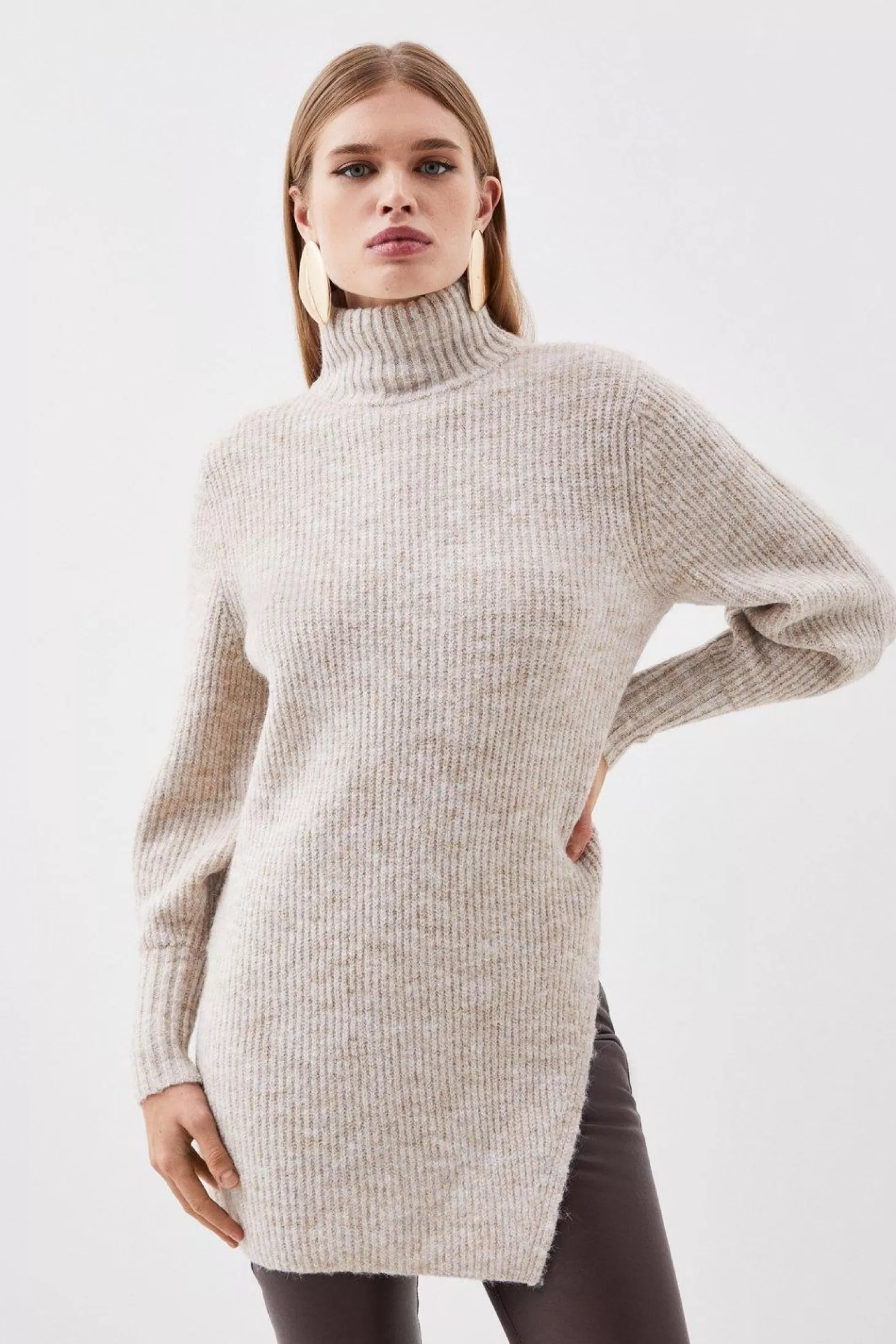 Karen Millen Wool Blend Cosy Funnel Knit Longline Sweater