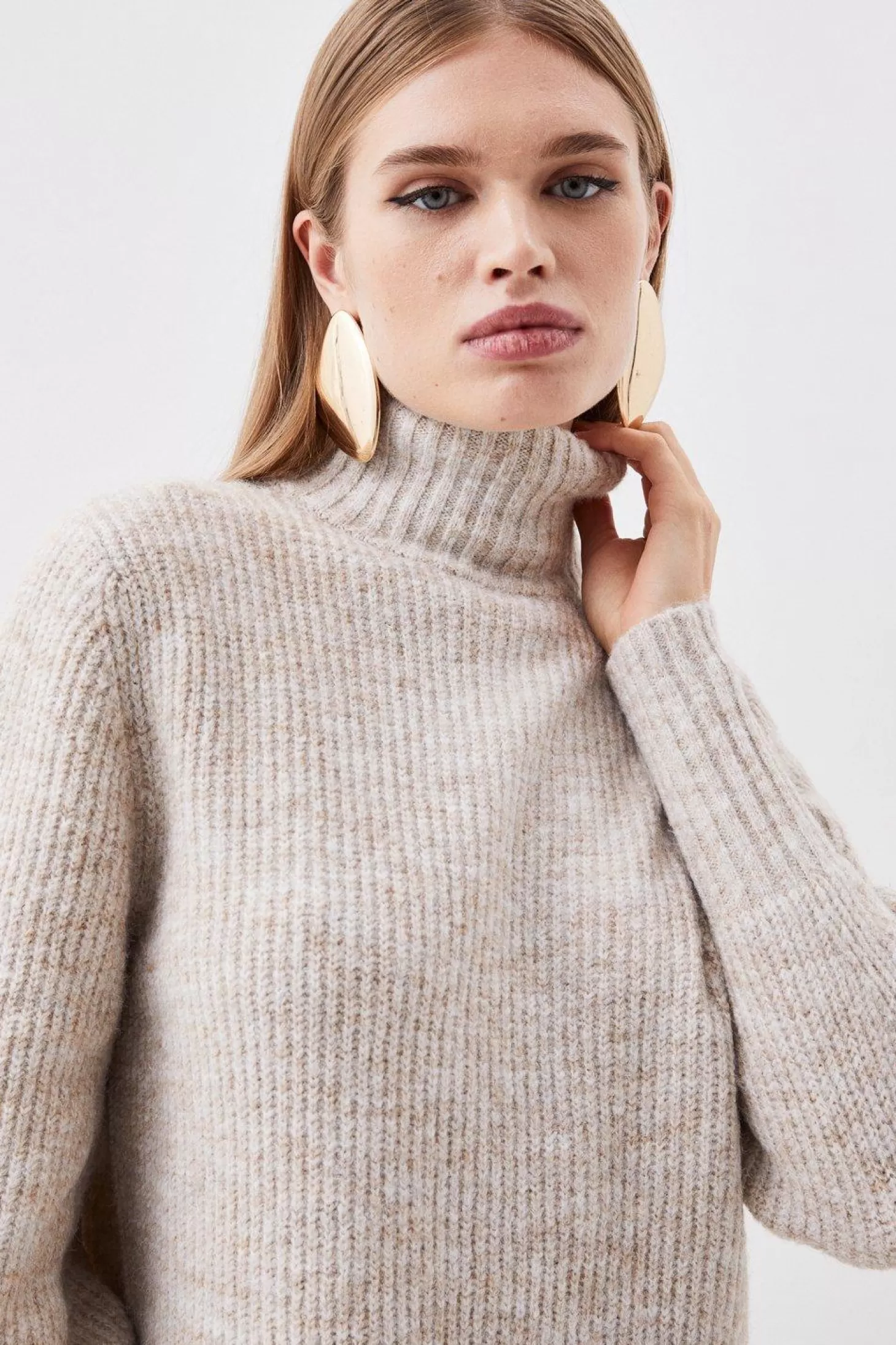 Karen Millen Wool Blend Cosy Funnel Knit Longline Sweater