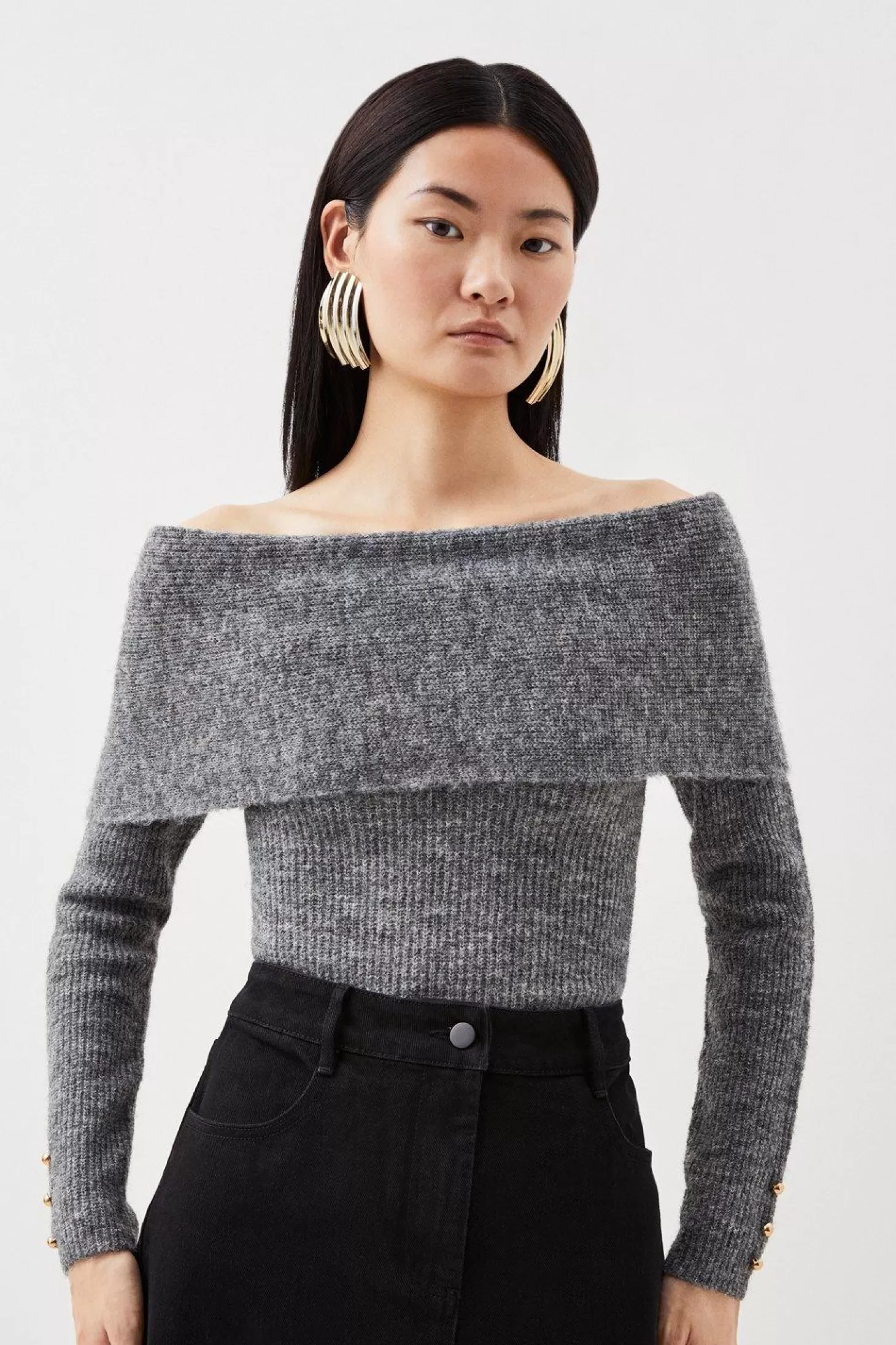 Karen Millen Wool Blend Cosy Off The Shoulder Knit Sweater