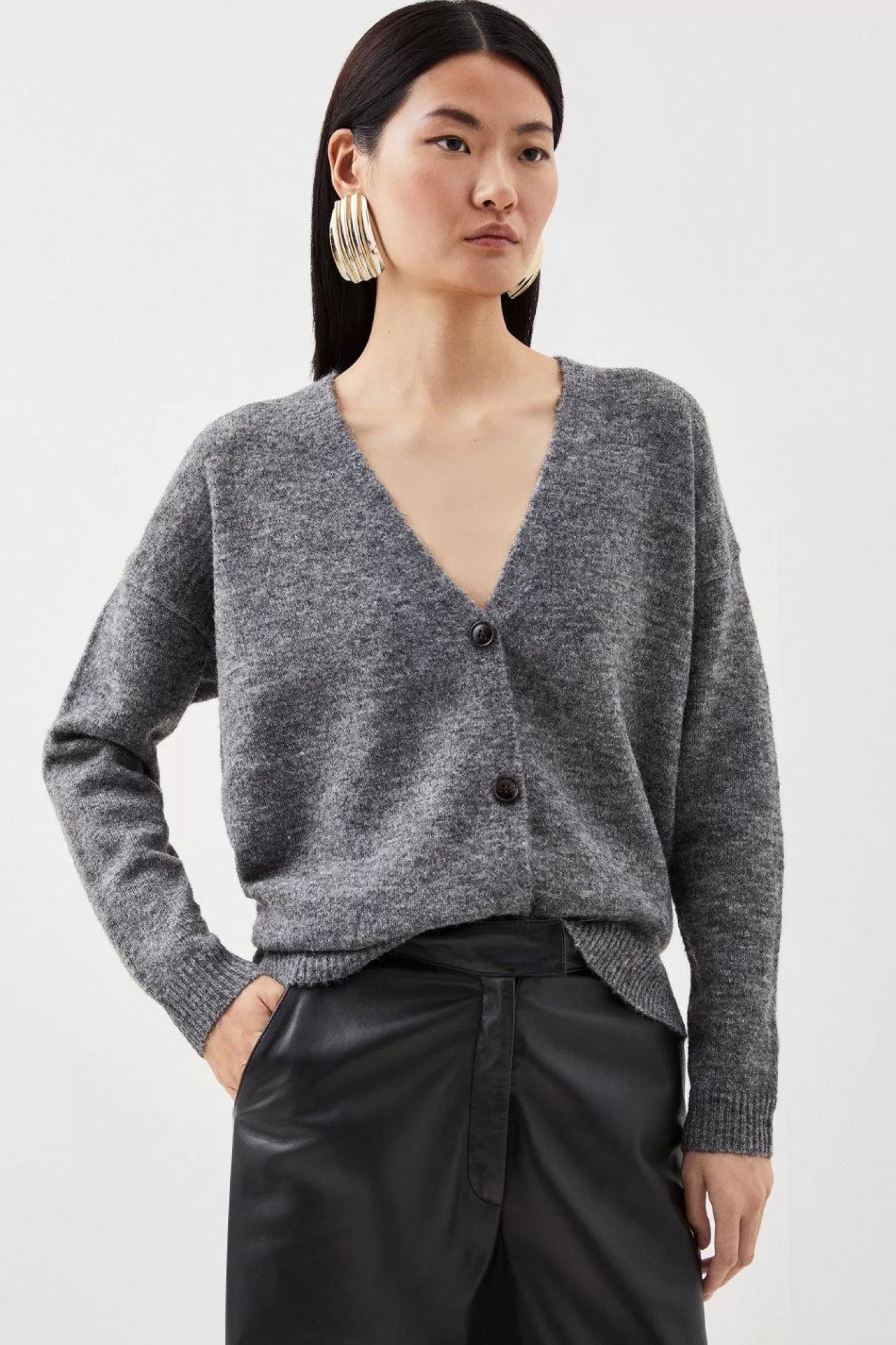 Karen Millen Wool Blend Cosy Slouchy Knit Cardi