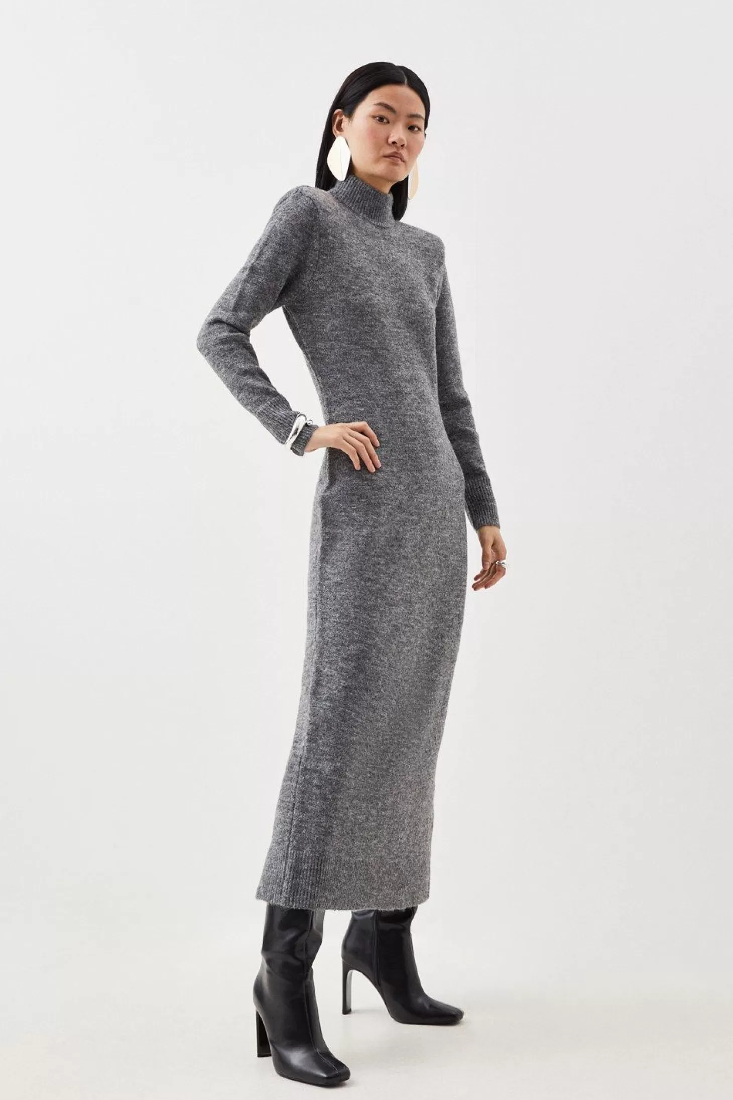 Karen Millen Wool Blend Cosy Turtleneck Open Back Knit Dress