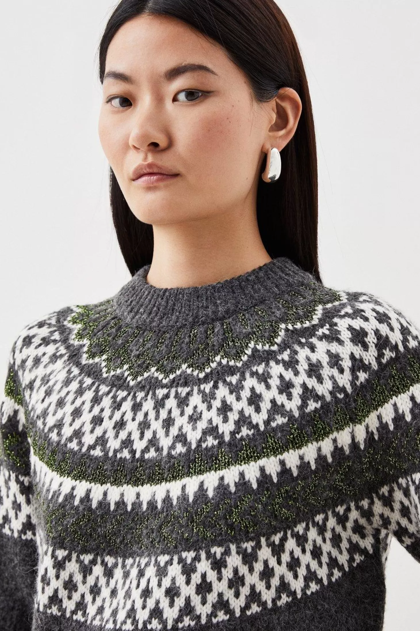 Karen Millen Wool Blend Fair Isle High Neck Knit Sweater