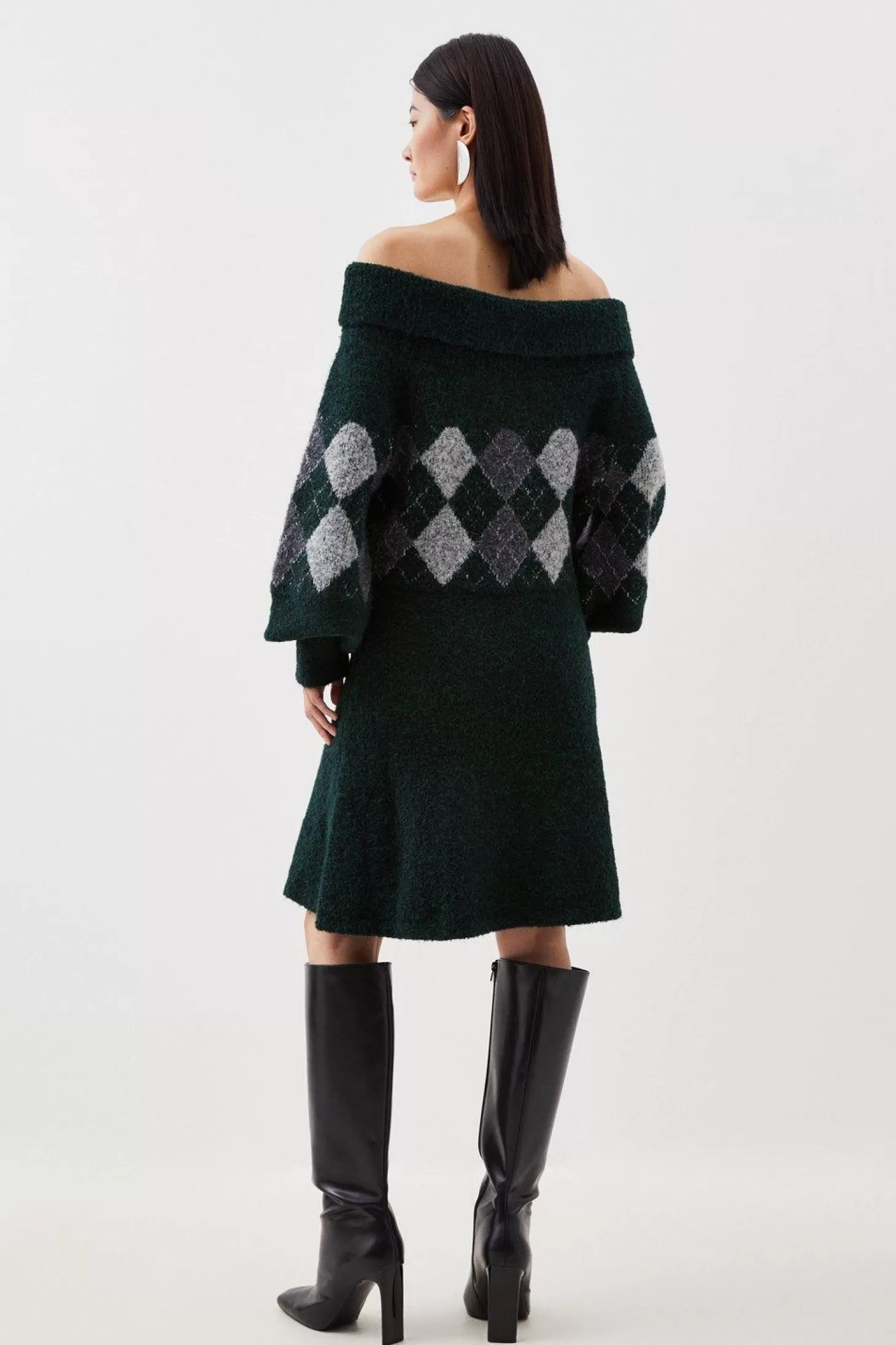 Karen Millen Wool Blend Fair Isle Off The Shoulder Knit Mini Dress
