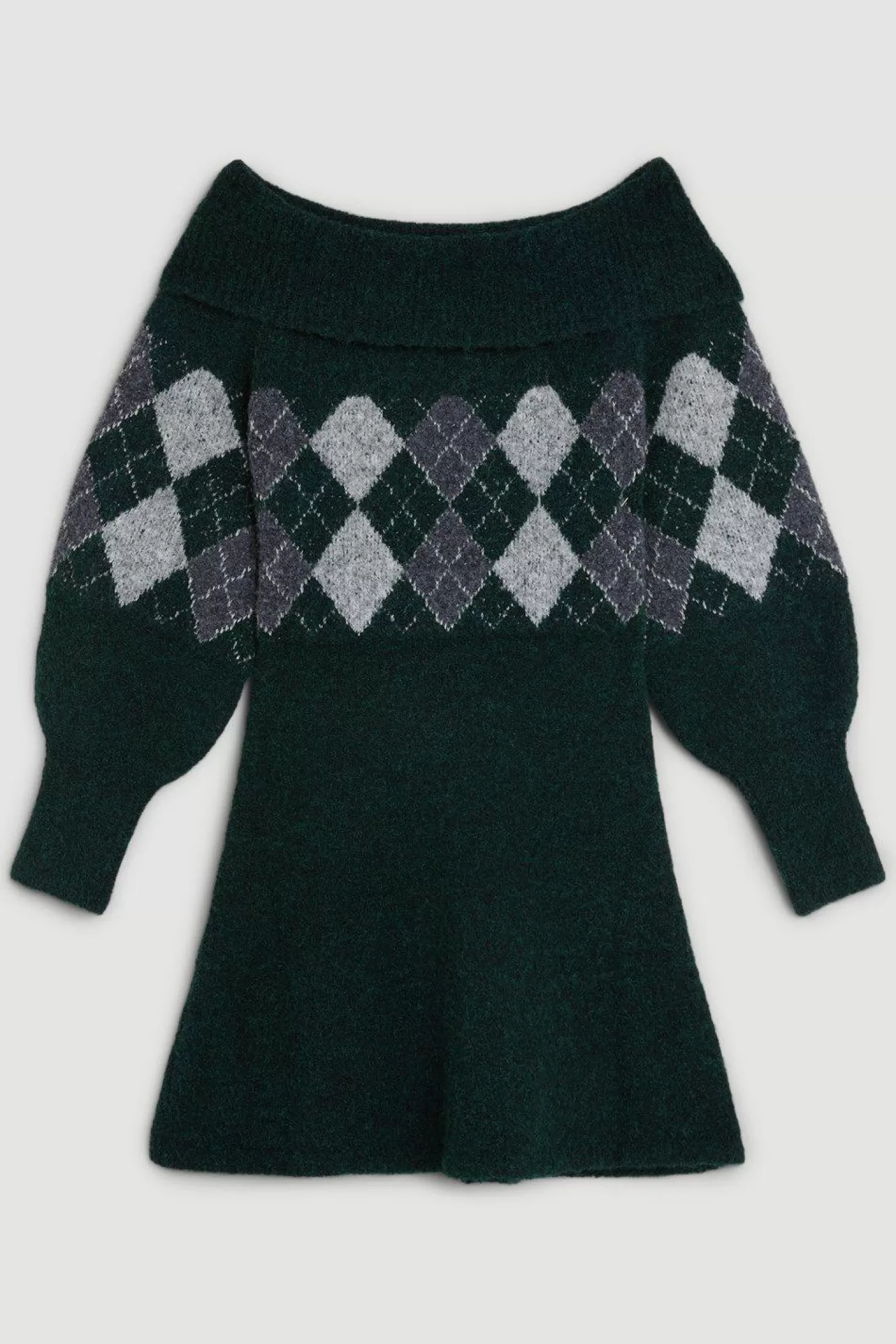 Karen Millen Wool Blend Fair Isle Off The Shoulder Knit Mini Dress