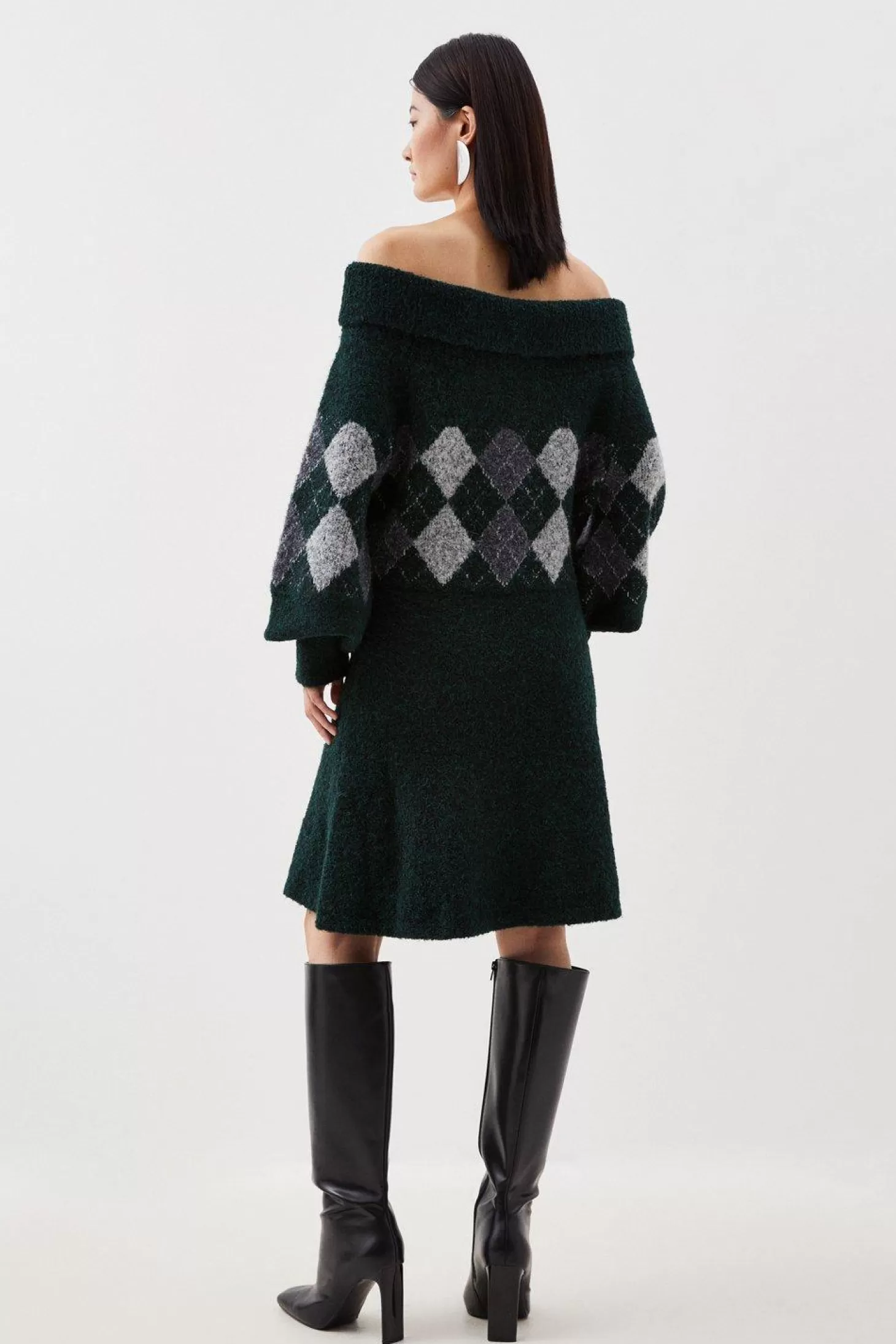 Karen Millen Wool Blend Fair Isle Off The Shoulder Knit Mini Dress