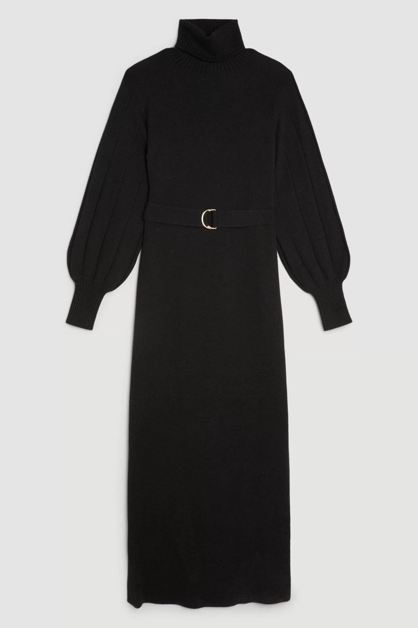 Karen Millen Wool Blend Full Sleeve Belted Funnel Knit Neck Midaxi Dress