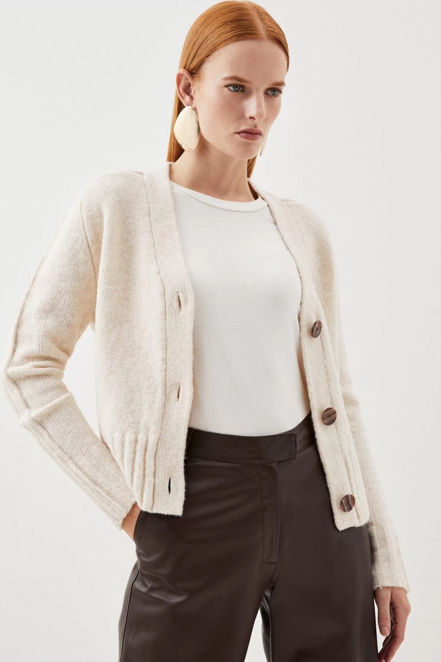 Karen Millen Wool Blend Knit Boxy Cardigan