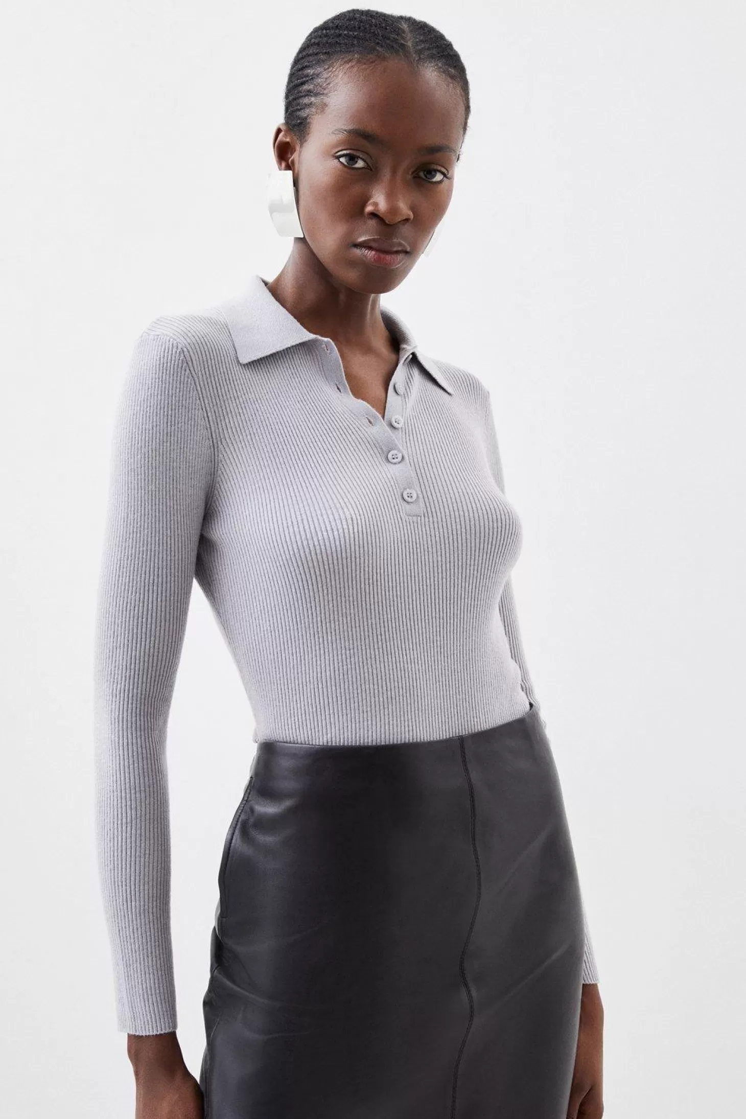 Karen Millen Wool Blend Knit Polo Top