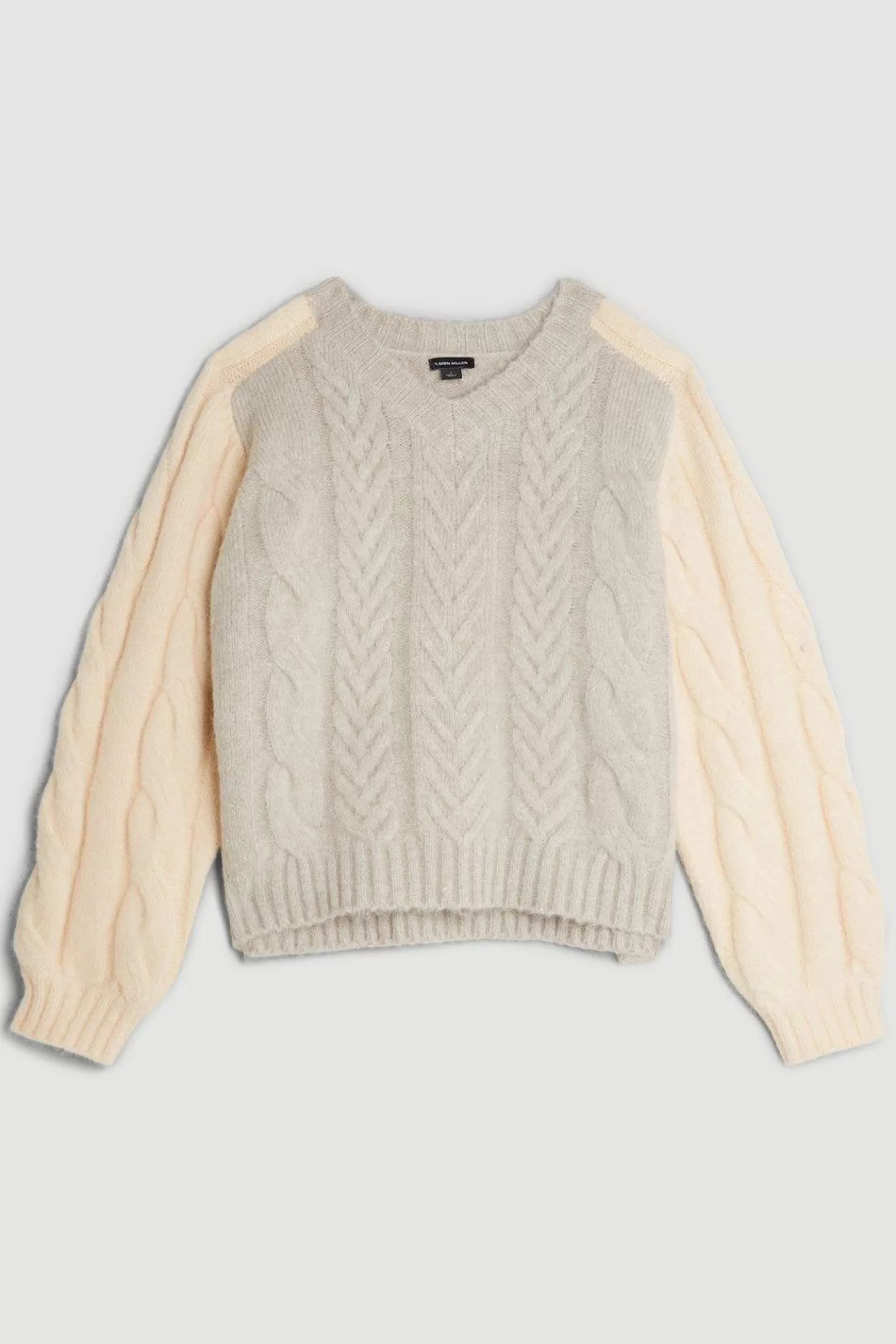 Karen Millen Wool Blend Mohair Look Cable Color Blocked Knit Sweater