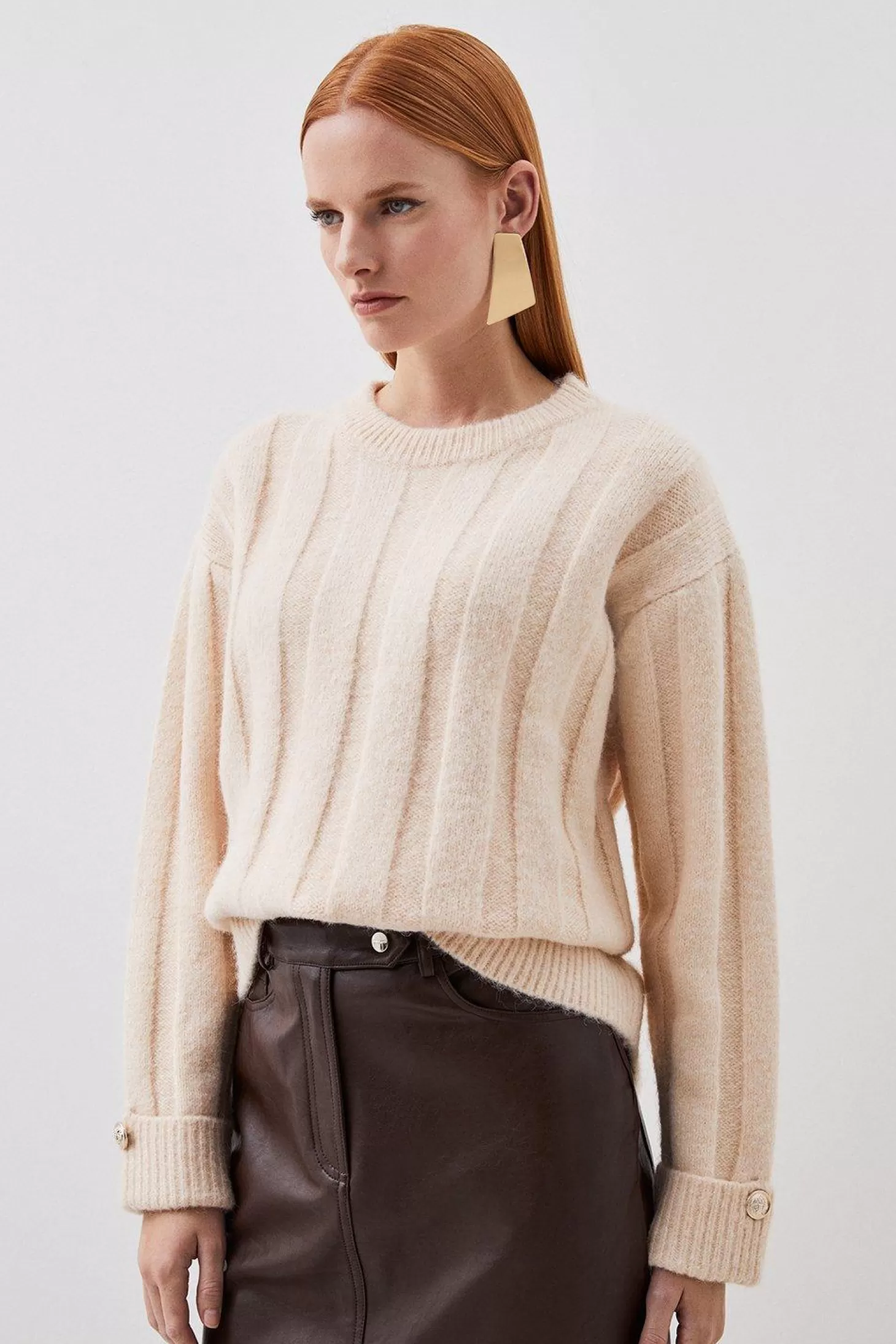 Karen Millen Wool Blend Mohair Look Flat Rib Knit Sweater