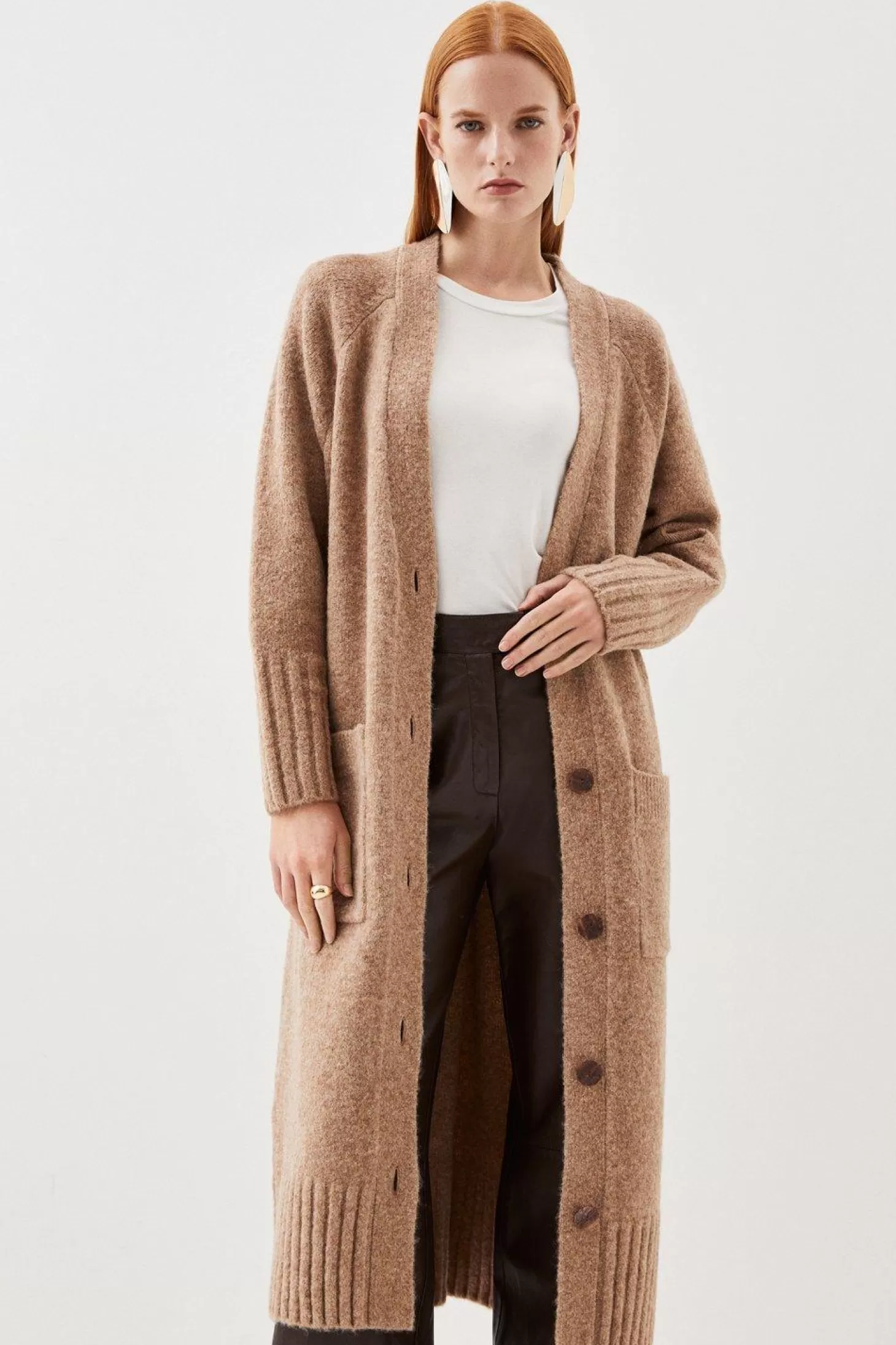 Karen Millen Wool Blend Oversized Longline Knit Cardigan