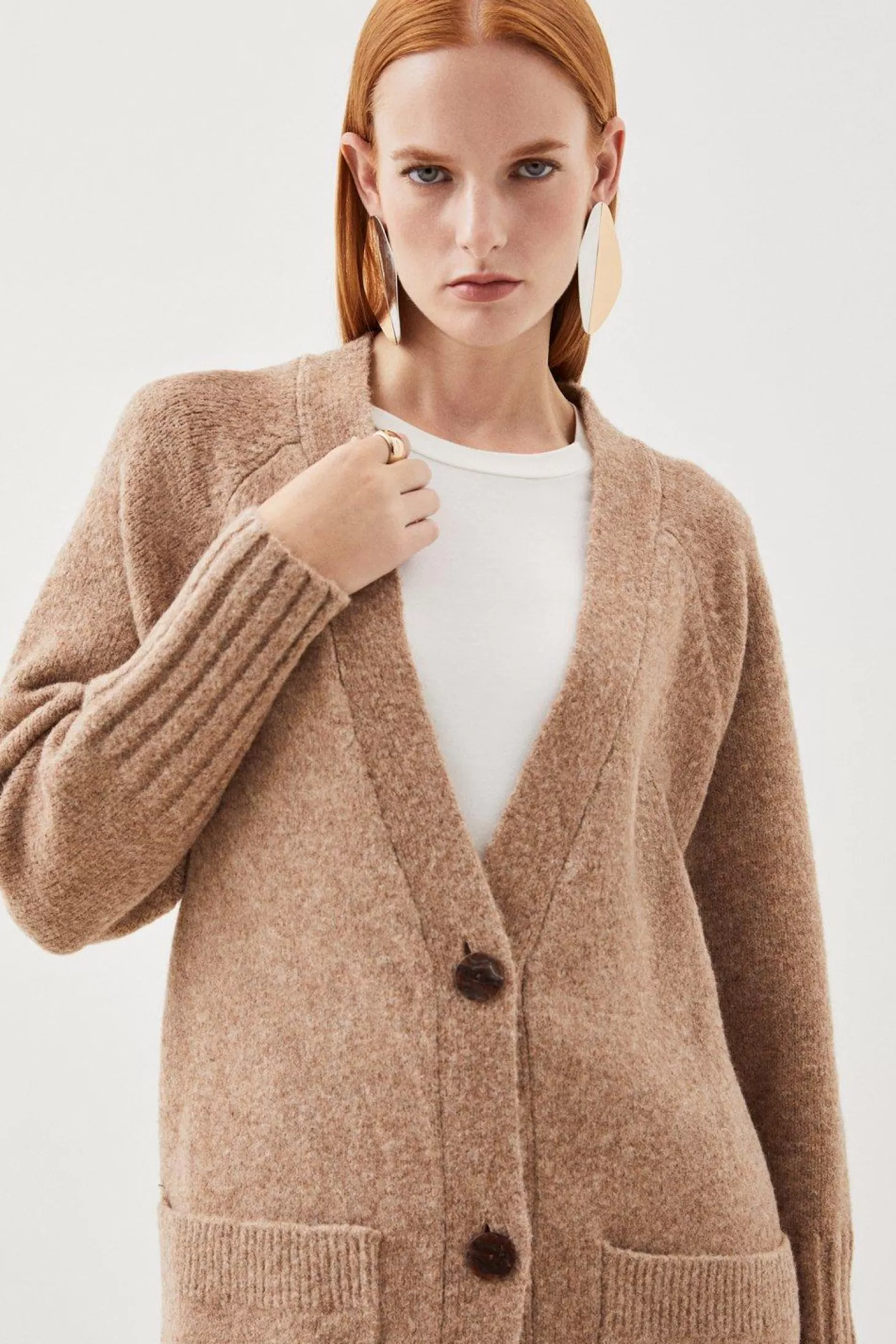 Karen Millen Wool Blend Oversized Longline Knit Cardigan