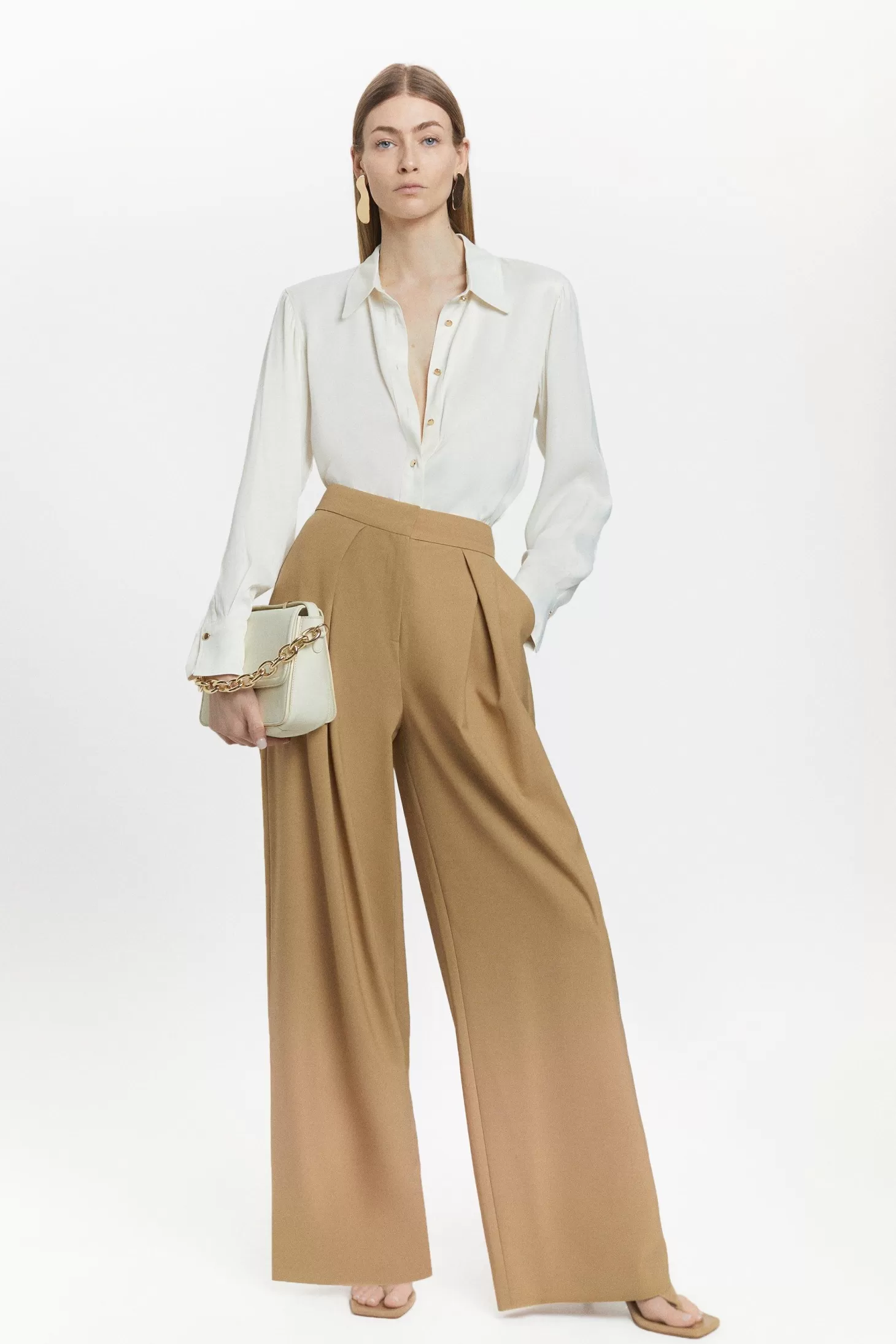 Karen Millen Wool Blend Pleat Detail Wide Leg Pants