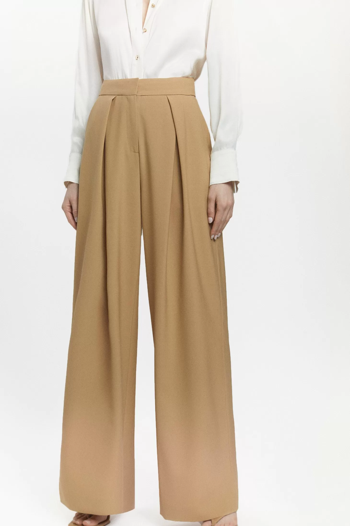 Karen Millen Wool Blend Pleat Detail Wide Leg Pants