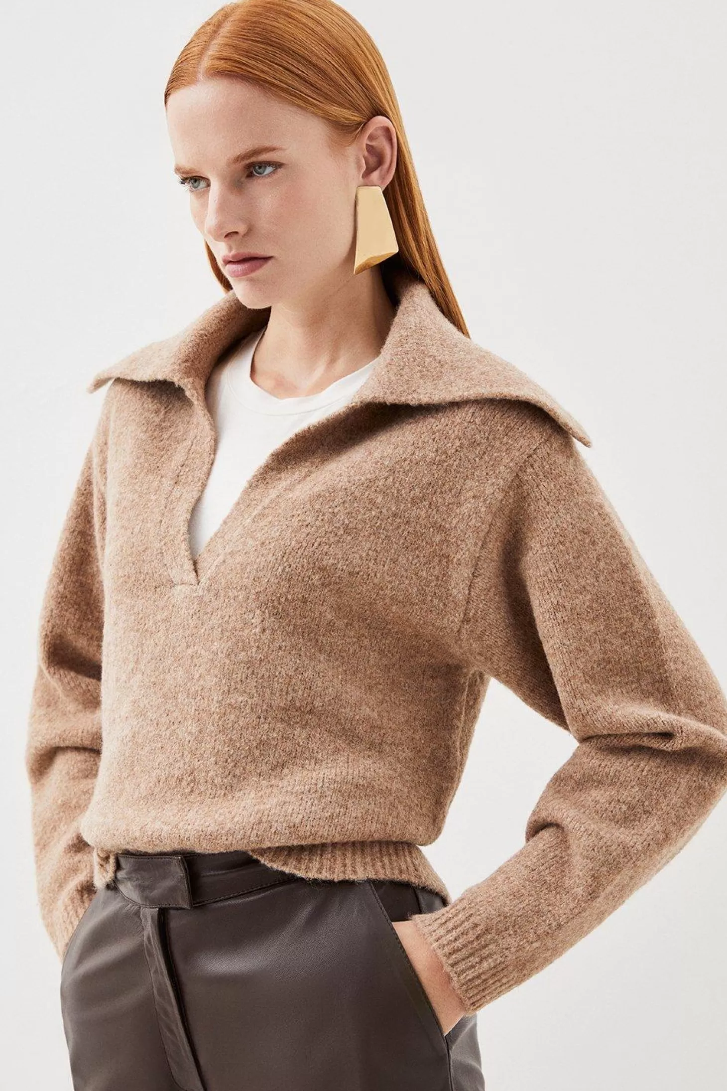 Karen Millen Wool Blend Relaxed Collar Knit Sweater