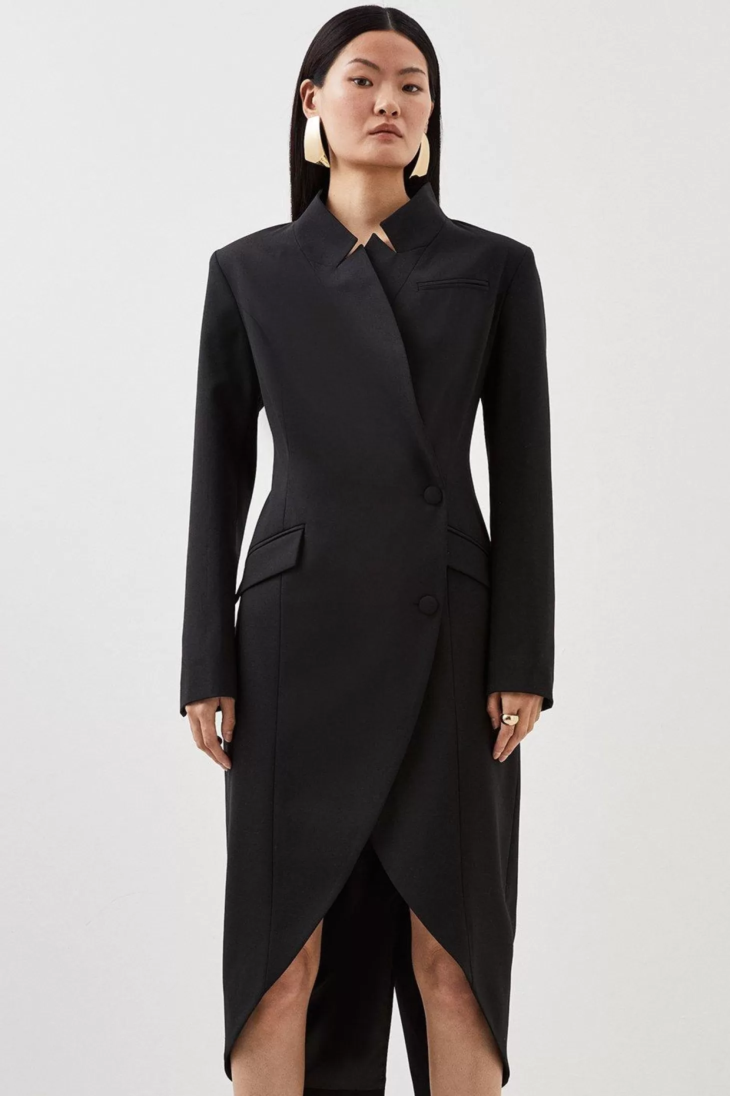 Karen Millen Wool Blend Tailored Pocket Detail Tuxedo Coat