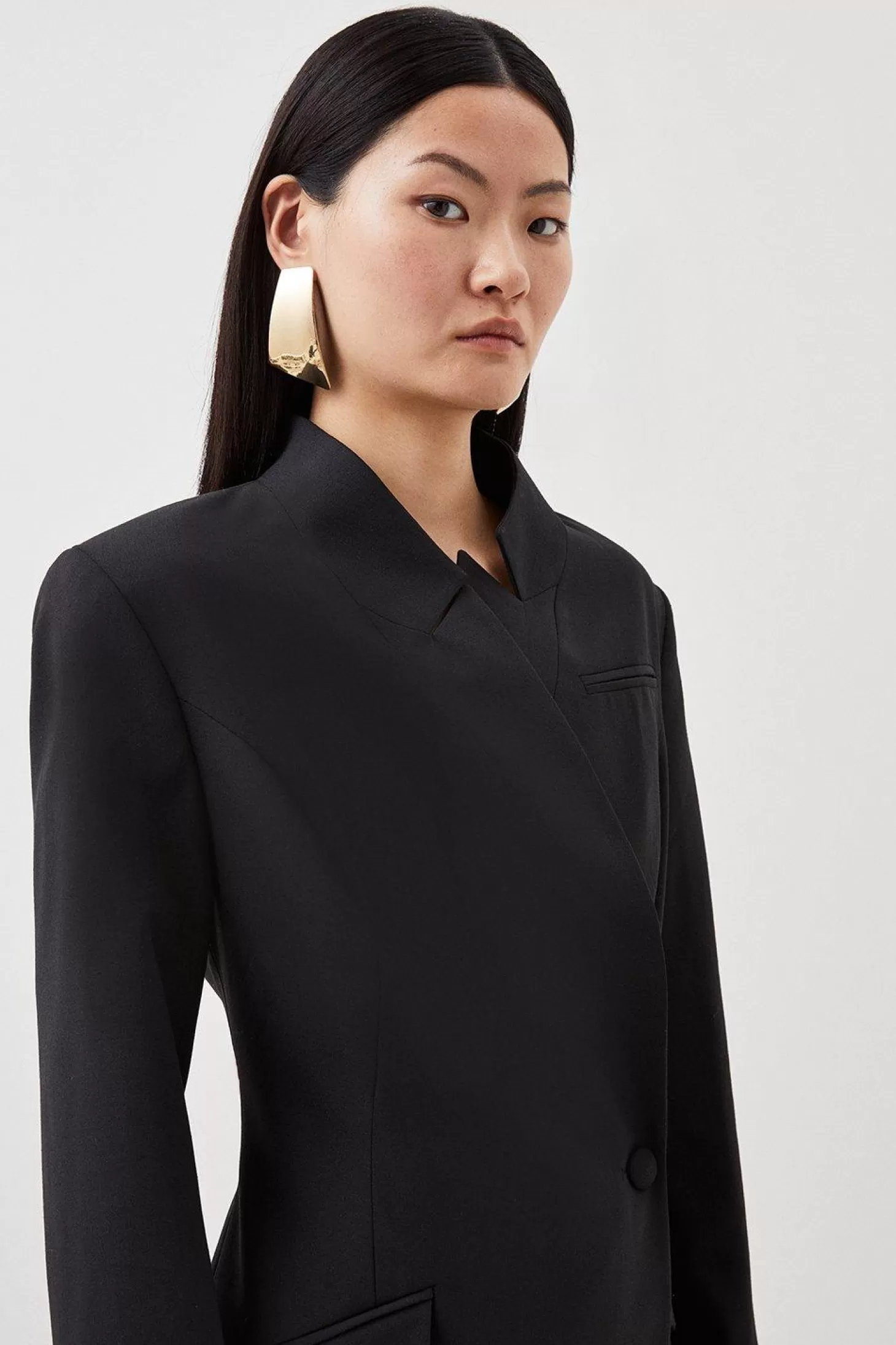 Karen Millen Wool Blend Tailored Pocket Detail Tuxedo Coat