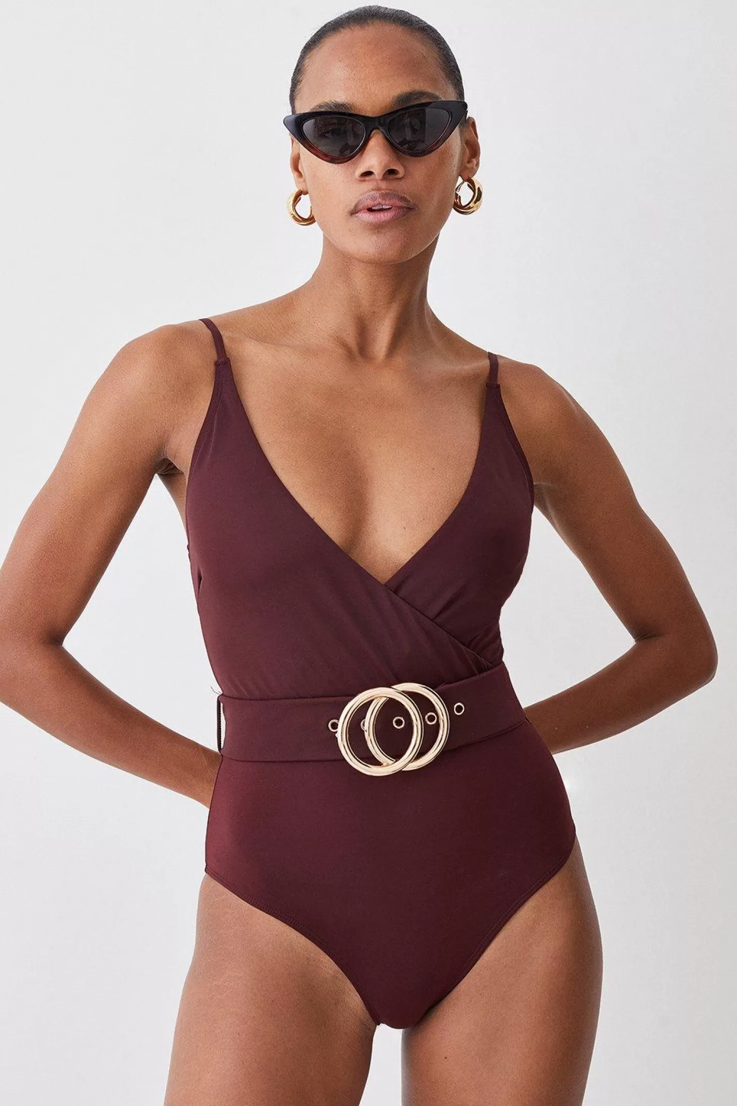 Karen Millen Wrap Front Belted Swimsuit